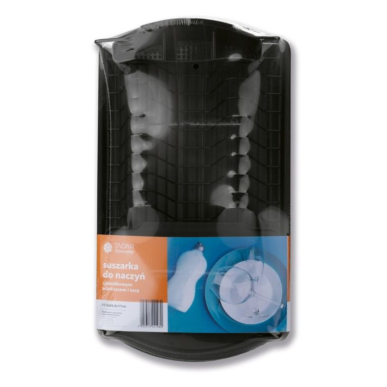 Tadar, suszarka do naczyń z tacą i ociekaczem, czarna, 47,5-26,5-11 cm