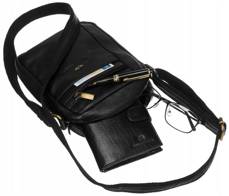 Torba listonoszka, czarna, skórzana, Peterson