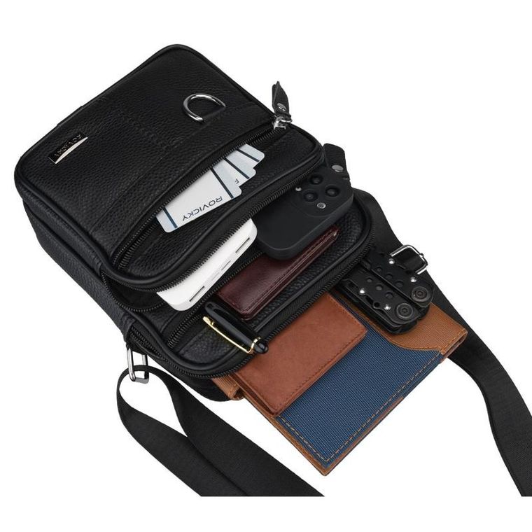 Torba listonoszka, czarna, skórzana, Rovicky