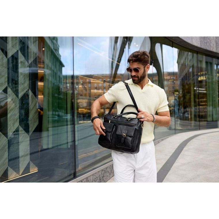 Torba na laptopa, czarna, skórzana, 13,3", Peterson