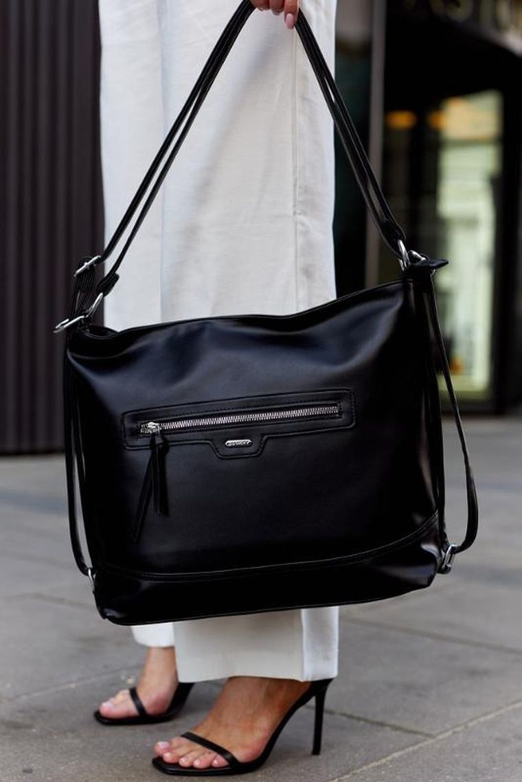 Torebka listonoszka, czarna, skóra ekologiczna, Rovicky