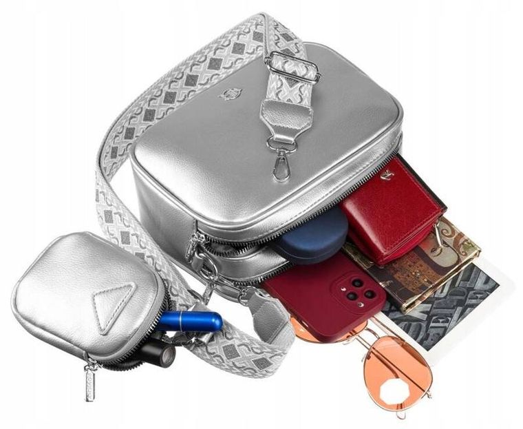 Torebka listonoszka, srebrna, skóra ekologiczna, Rovicky