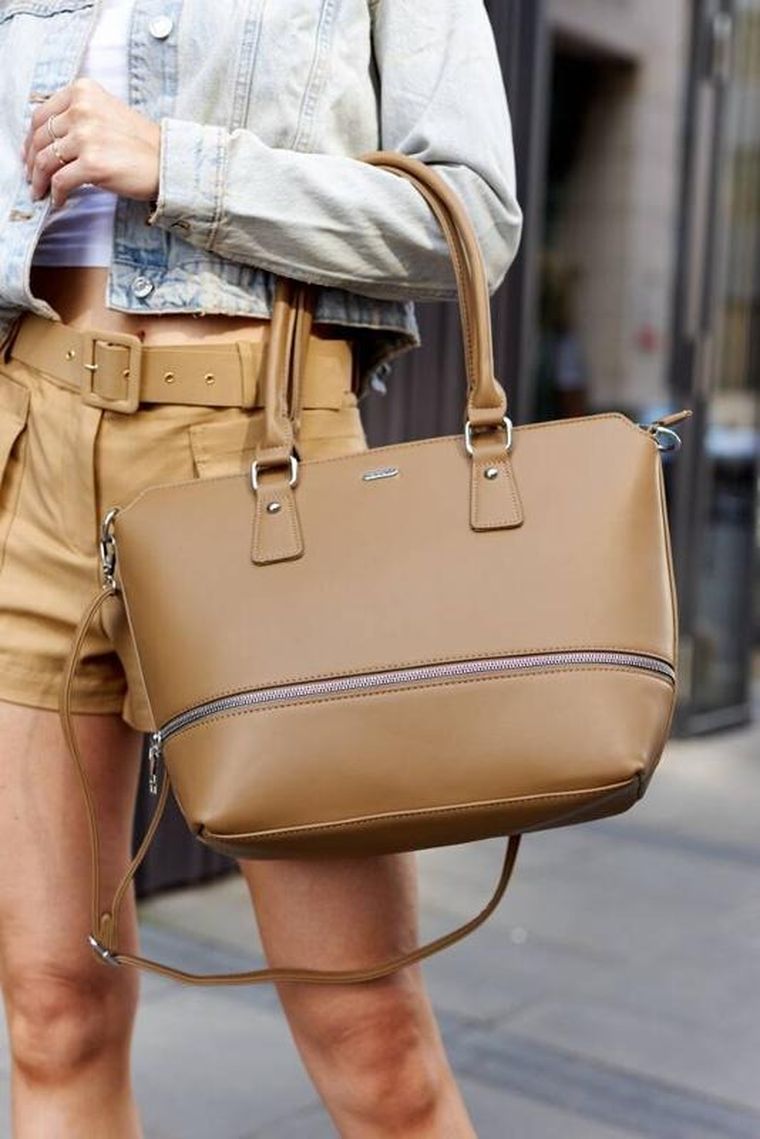 Torebka shopper, beżowa, skóra ekologiczna, Rovicky