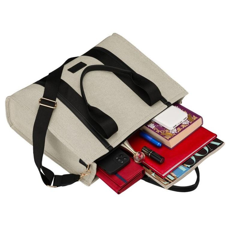 Torebka shopper, beżowo-czarna, Rovicky