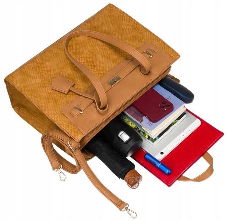 Torebka shopper, brązowa, skóra ekologiczna, Peterson