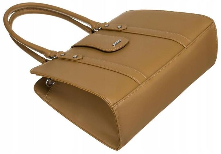 Torebka shopper, jasnobrązowa, skóra ekologiczna, Rovicky