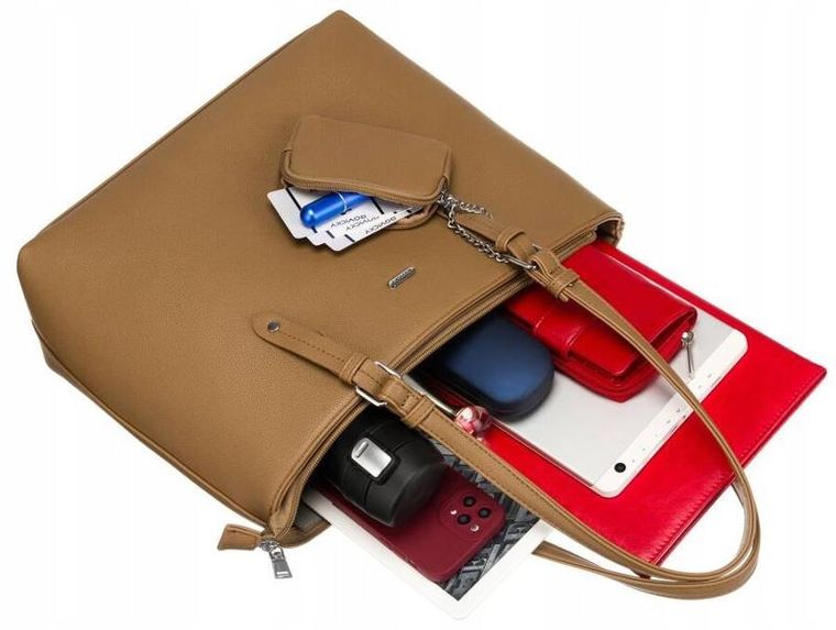 Torebka shopper, jasnobrązowa, skóra ekologiczna, Rovicky