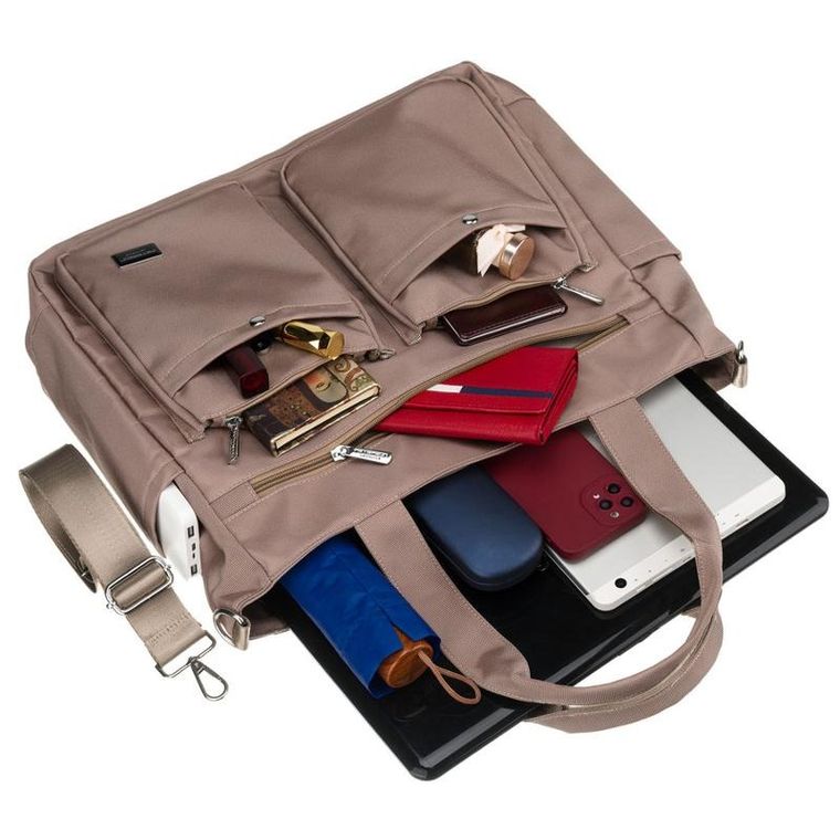 Torebka shopper, na laptopa, beżowa, Peterson