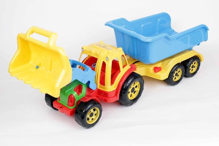 Traktor z ładowarką i przyczepą, pojazd rolniczy