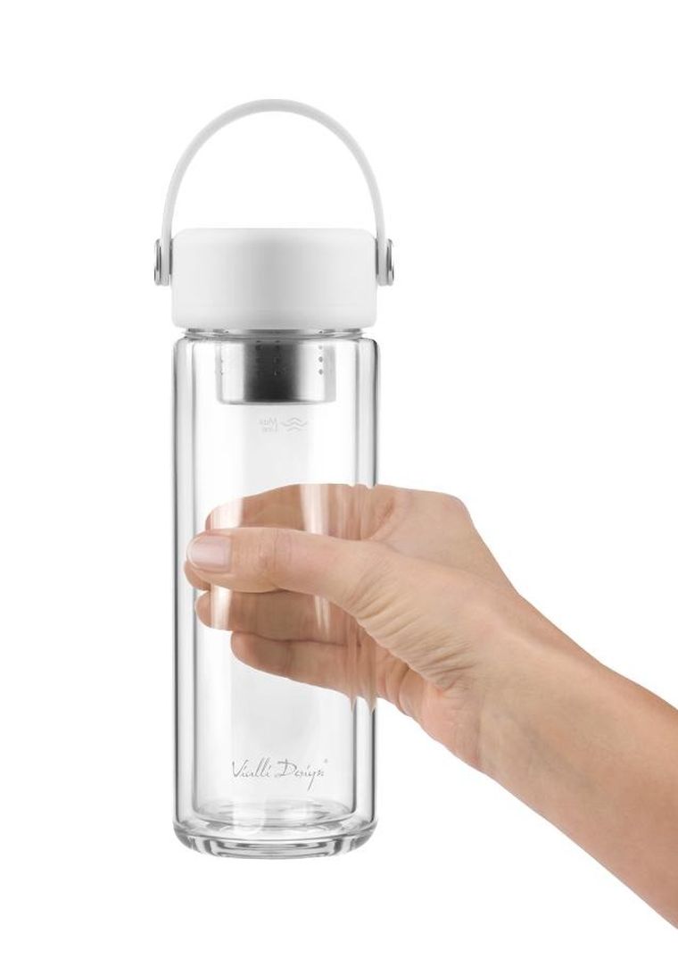 Vialli Design, Fuori, butelka z podwójną ścianką i zaparzaczem, biała, 350 ml