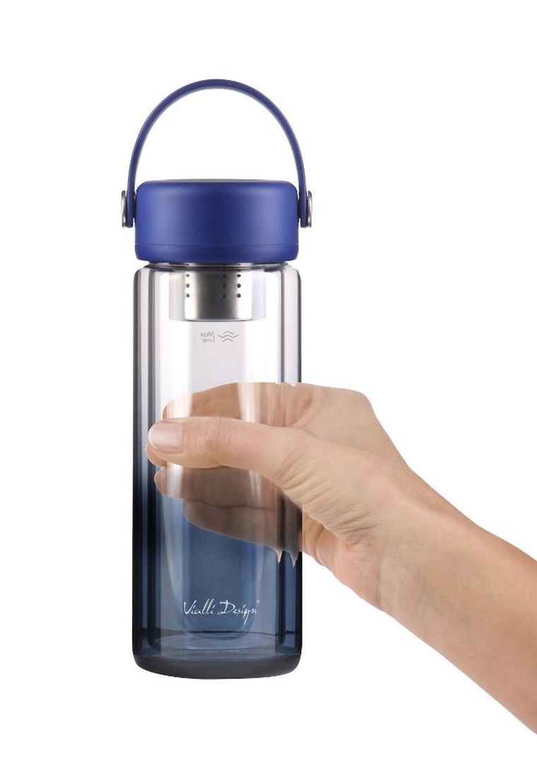 Vialli Design, Fuori, butelka z podwójną ścianką i zaparzaczem, granatowa, 350 ml