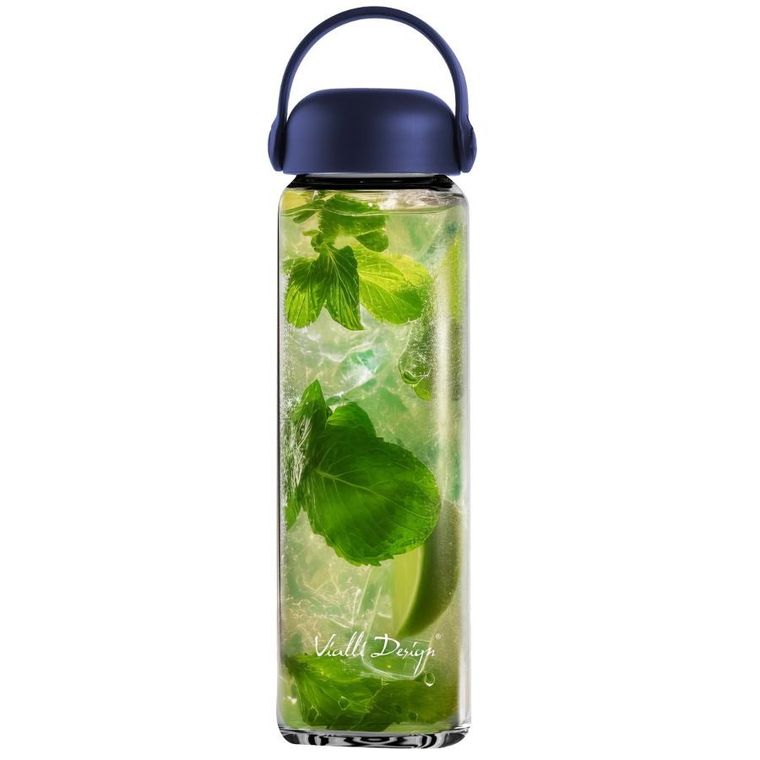 Vialli Design, Fuori, szklana butelka na wodę, granatowa, 540 ml