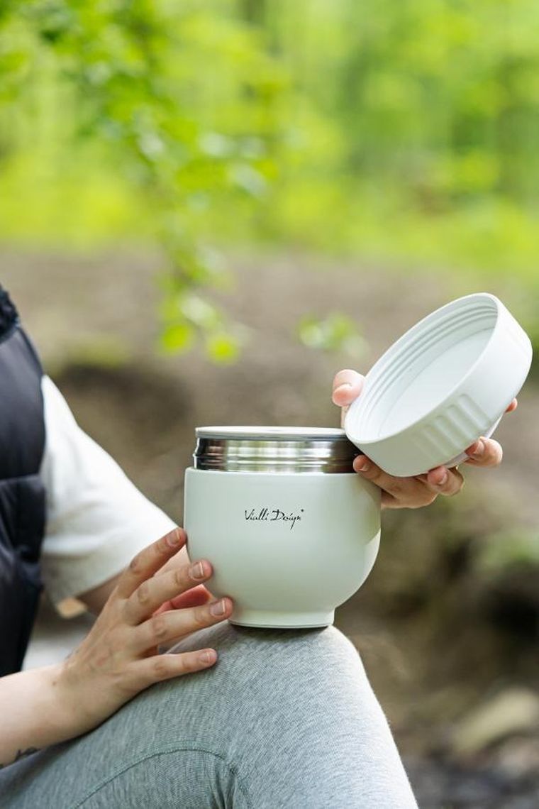 Vialli Design, Fuori, termos z pojemnikiem i łyżką, biały, 680 ml