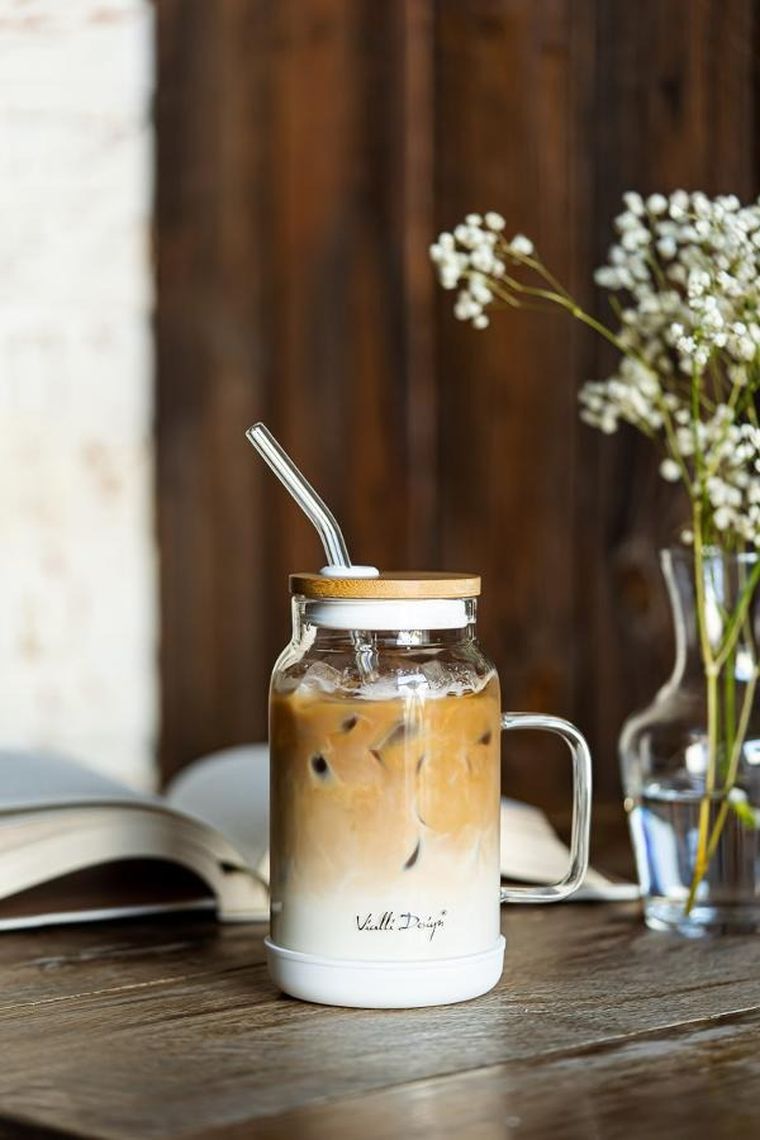 Vialli Design, słoik ze słomką, 600 ml, biały Fuori