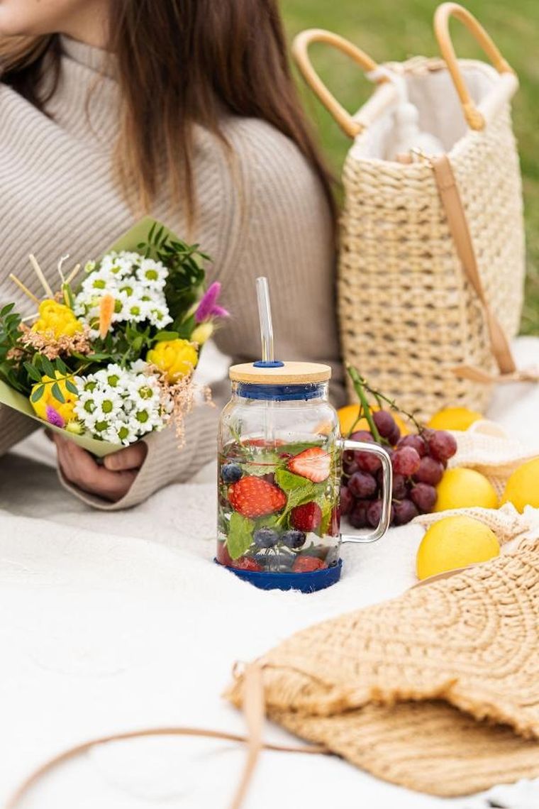 Vialli Design, słoik ze słomką, 600 ml, granatowy Fuori