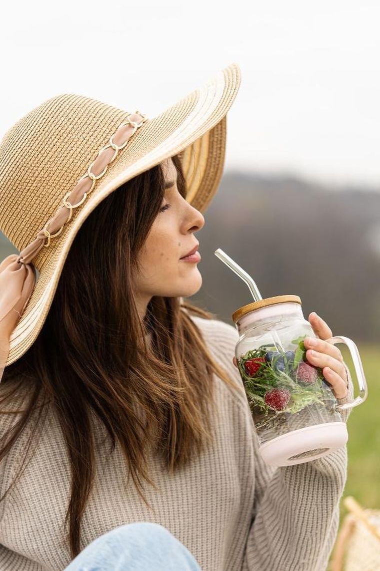 Vialli Design, słoik ze słomką, 600 ml, różowy Fuori