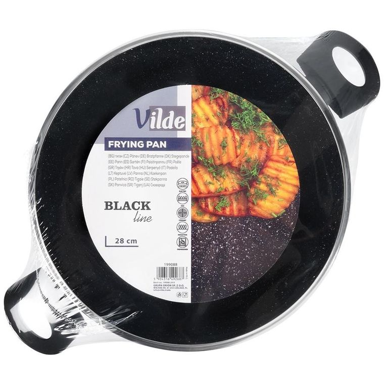 Vilde, Black line, patelnia granitowa głęboka ze szklaną pokrywką, 28 cm, 3,5 l