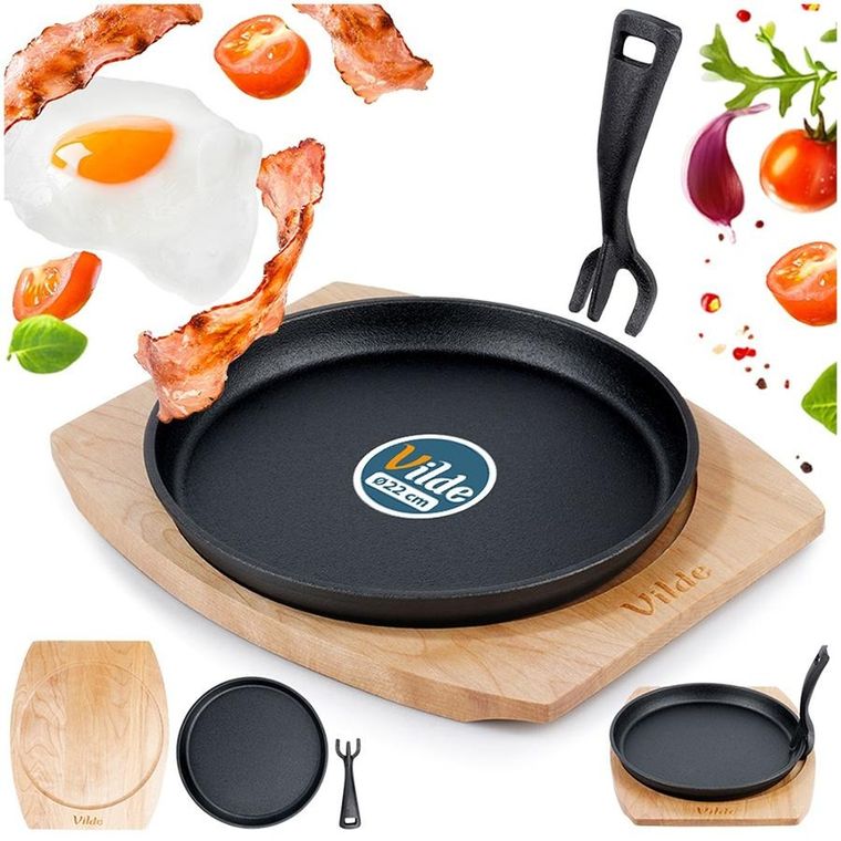 Vilde, Cast Line, patelnia do serwowania żeliwna z deską, 22 cm