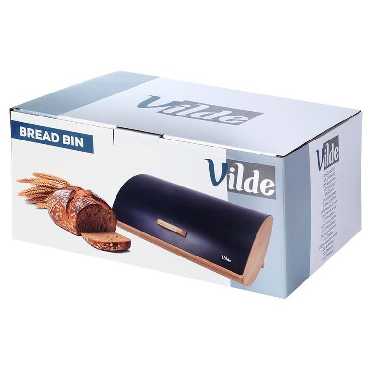 Vilde, chlebak drewniano-metalowy, czarny, 35,5-24,5-15,5 cm