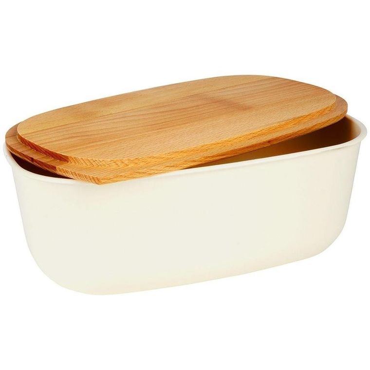 Vilde, chlebak, z drewnianą deską, kremowy, 39-23.5-15.5 cm