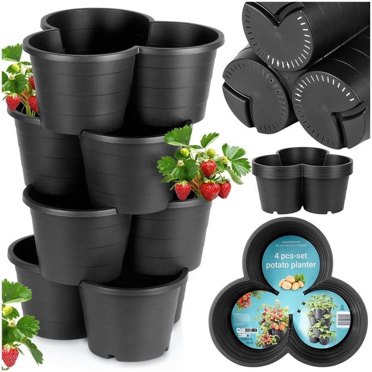 Vilde, doniczka ogrodowa plastikowa, czarna kaskadowa, 4 szt.