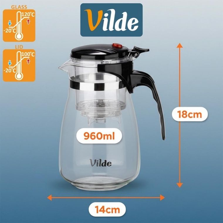Vilde, dzbanek z zaparzaczem spustowym do herbaty, szklany, 960 ml
