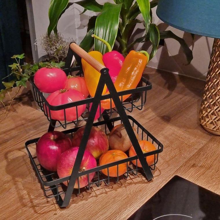 Vilde, koszyk dwupoziomowy, metalowy, czarny loft, 27-17,5-29 cm