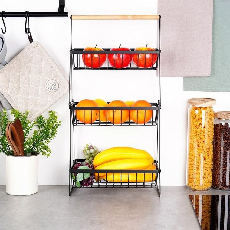 Vilde, koszyk na owoce metalowy, 3-poziomowy, czarny