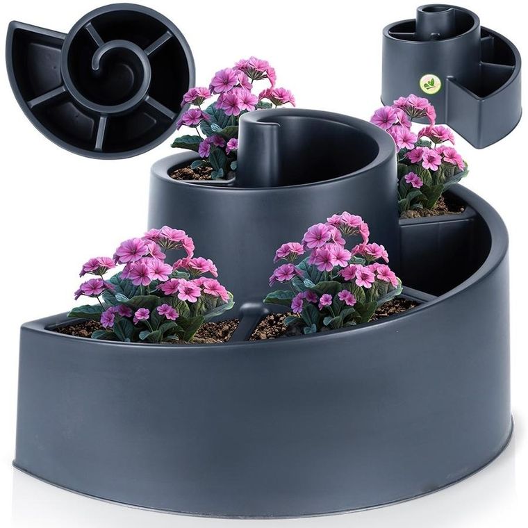 Vilde, kwietnik ogrodowy plastikowy, spiralny, czarny, 53-43,5-32,5 cm