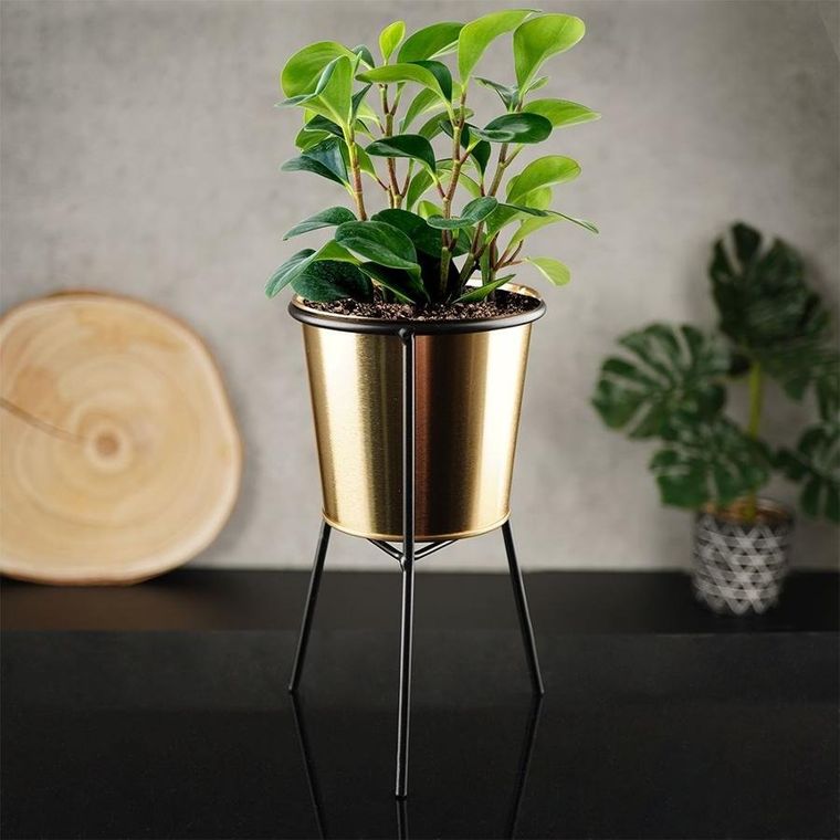 Vilde, osłonka doniczka, na stojaku, metalowa, złota, 20 cm