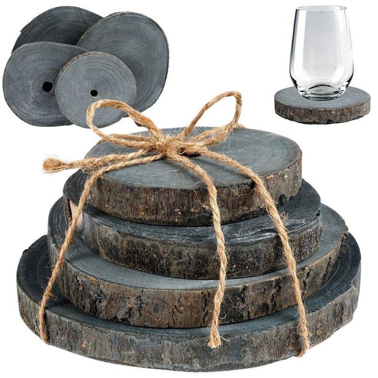 Vilde, plaster drewna z korą, podstawka pod kubek, szary, 4 szt.