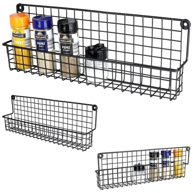 Vilde, półka ścienna na przyprawy, metalowa, czarna loft, 39.5-6.5-14 cm