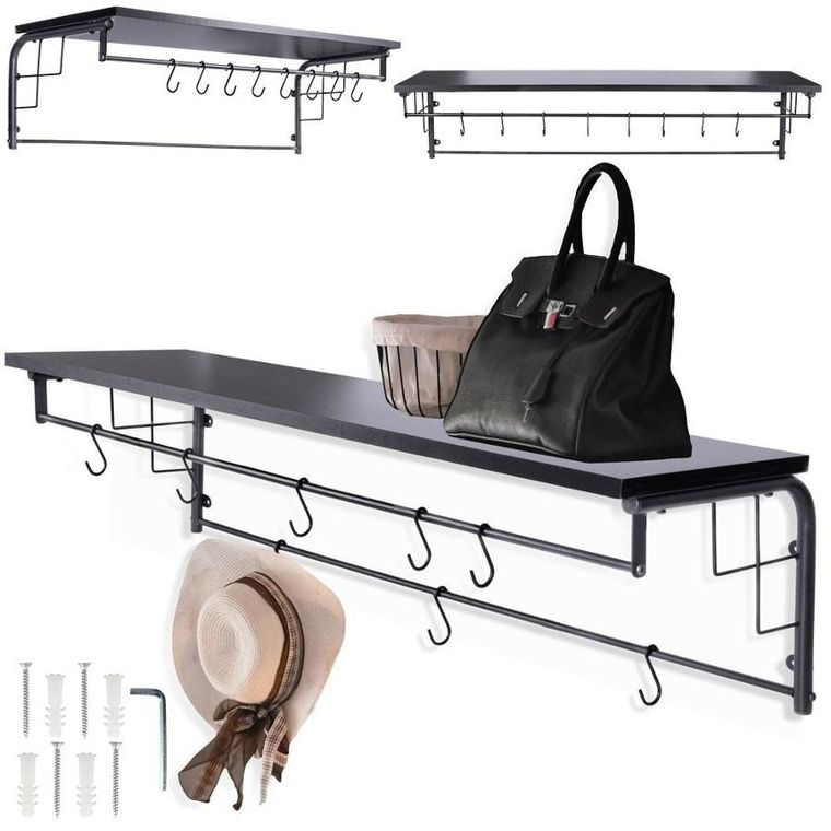 Vilde, półka z wieszakami ścienna, czarna