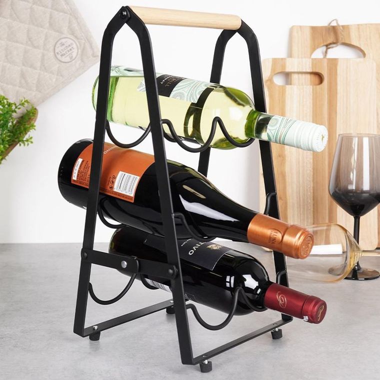 Vilde, stojak na wino, metalowy czarny, 6 butelek, 21-38 cm