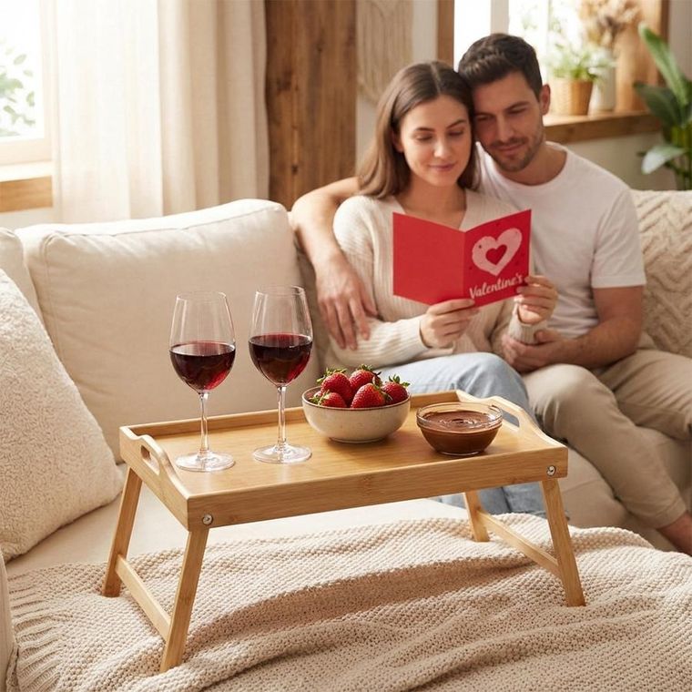 Vilde, stolik śniadaniowy 2w1, bambusowy, składany, 50-30-24,5 cm