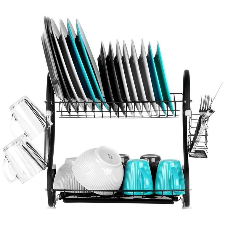 Vilde, suszarka na naczynia, czarna, 2-poziomowa, 52-24.5-38 cm