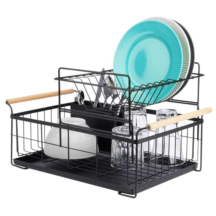 Vilde, suszarka na naczynia, czarna dwupoziomowa, 48-29-28.5 cm