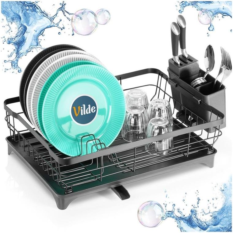Vilde, suszarka na naczynia, metalowa, czarna, 48-32,5-18,5 cm