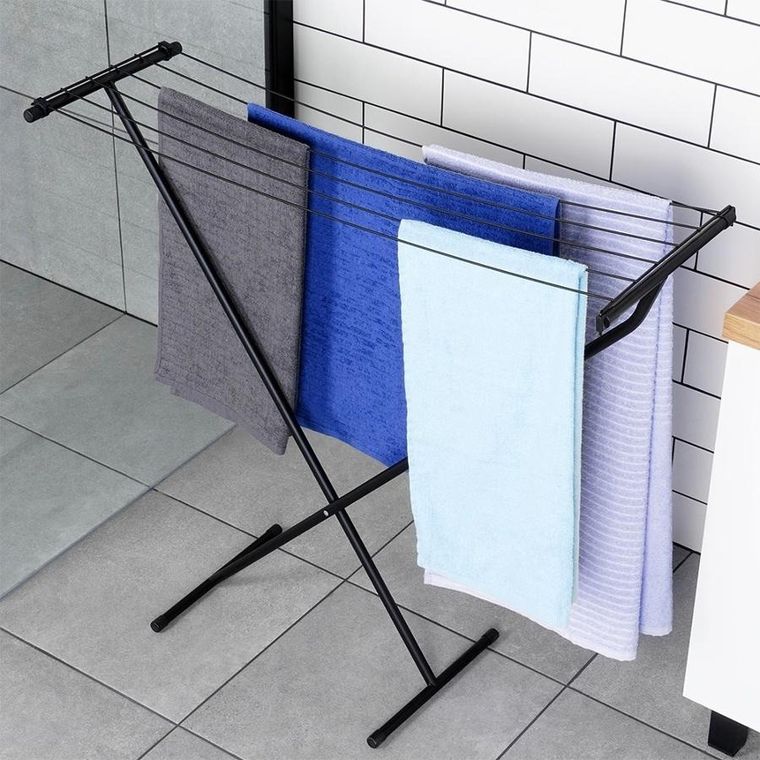 Vilde, suszarka na pranie metalowa, składana, czarna, 91-84 cm