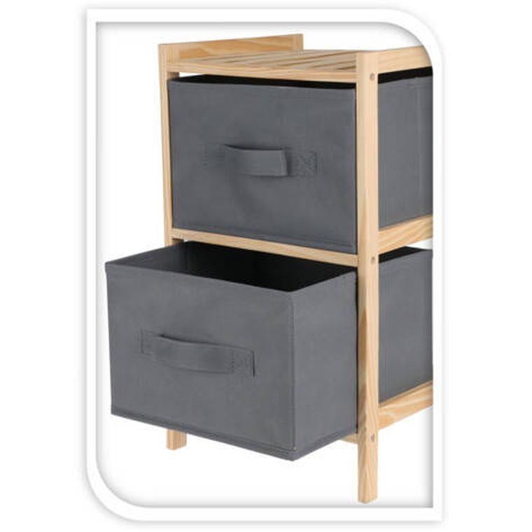 Vilde, szafka drewniana szara z dwoma szufladami, 46 cm