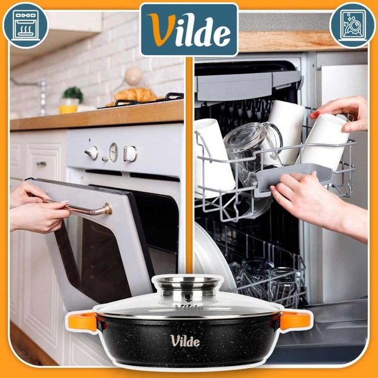 Vilde, Terruna Aroma, patelnia granitowa, ze szklaną pokrywką, głęboka, 28 cm, 3,3l