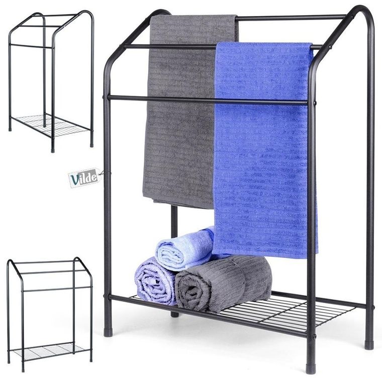 Vilde, wieszak na ręczniki stojący, metalowy, czarny