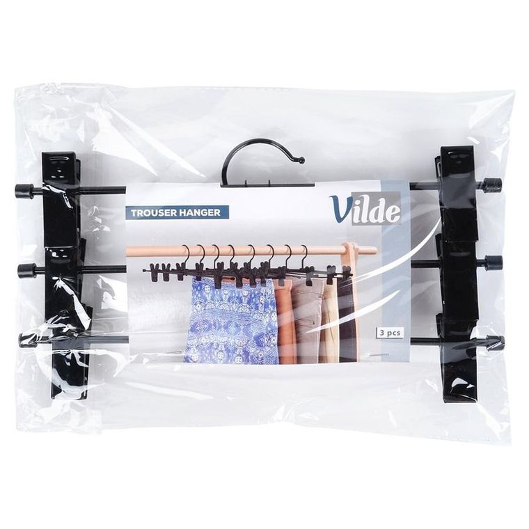 Vilde, wieszak na spodnie, metalowy, z klipsami, czarny, 3 szt.
