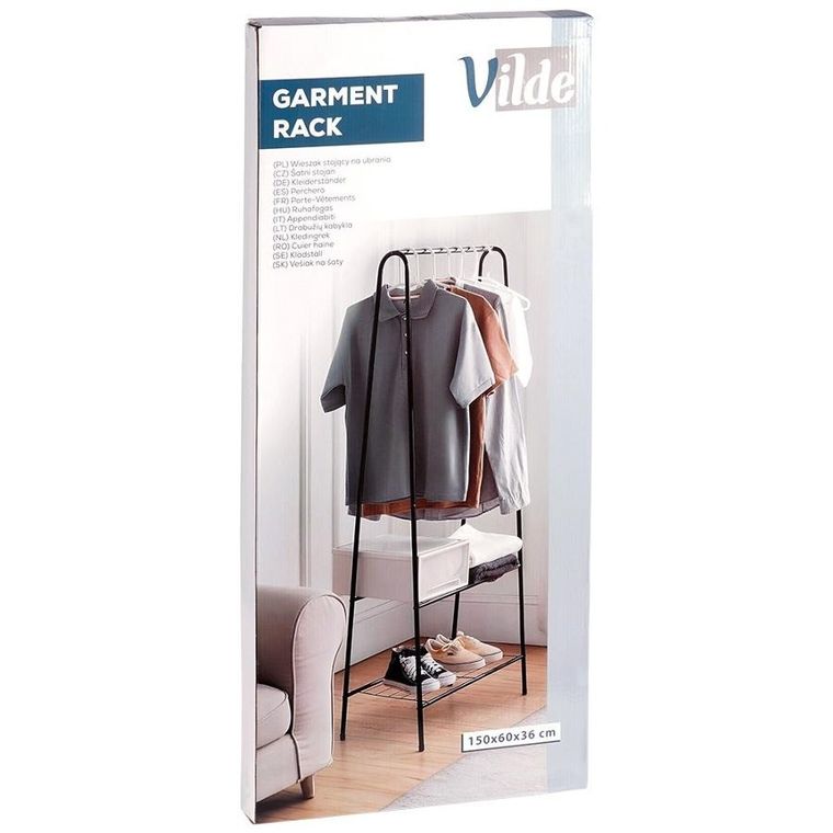 Vilde, wieszak, stojący na ubrania, metalowy czarny, 153 cm
