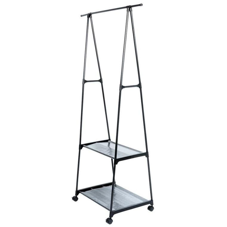 Vilde, wieszak, stojący na ubrania, metalowy czarny na kółkach, 88-44-160 cm