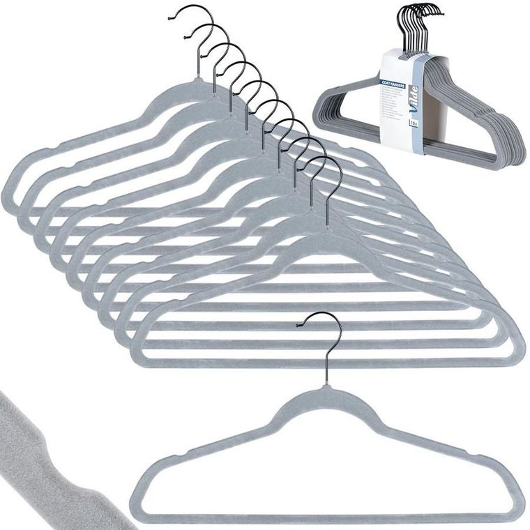 Vilde, wieszaki, na ubrania welurowe, szare obrotowe, 45-24,5 cm, 10 szt.