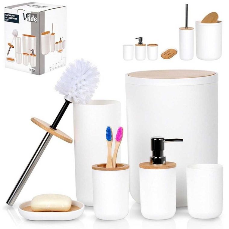 Vilde, zestaw łazienkowy, biały, 6 elementów