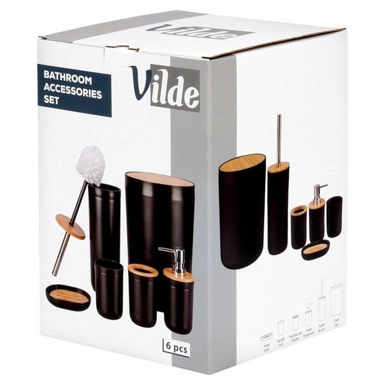 Vilde, zestaw łazienkowy, czarny, 6 elementów