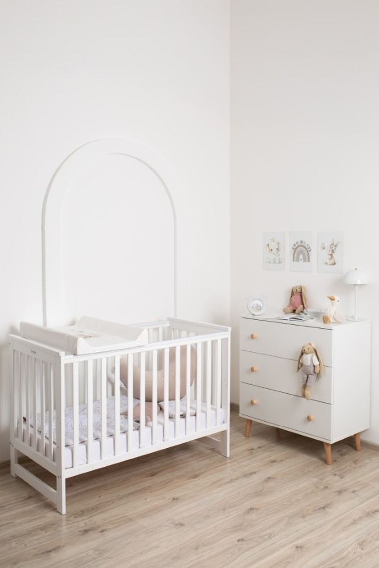 Yoonco, IWI, łóżeczko drewniane z barierką, białe