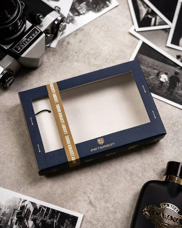 Zestaw: Portfel, Brelok, czarny, skórzany, RFID, Peterson